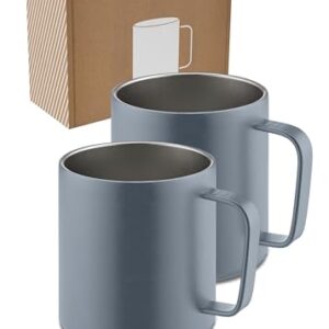 LAMBDA COFFEE Edelstahl Tasse 2x360ml Thermobecher mit Henkel I Kaffeetasse doppelwandig isoliert I Tassen Set für Camping & Outdoor I Thermo Kaffee Becher (Blau)