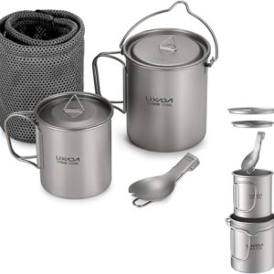 Titanium Cup Topf, ultraleicht, tragbar, zum Aufhängen, mit Deckel und Griff, faltbar, für Camping im Freien und Wandern
