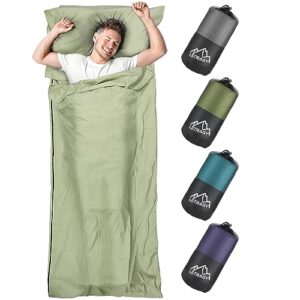 Hüttenschlafsack, 2in1 Sommerschlafsack aus Mikrofaser, durchgängigem Reißverschluss und Kissen Fach, ideal für Backpacking, Hostels und Berghütten