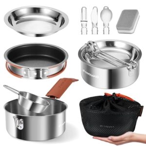 Das Odoland 10-teilige Kochgeschirr-Set ist perfekt für Ihre Camping-, Wandern- oder Picknick-Ausflüge. Mit diesem Set haben Sie alle nötigen Utensilien, um im Freien zu kochen.