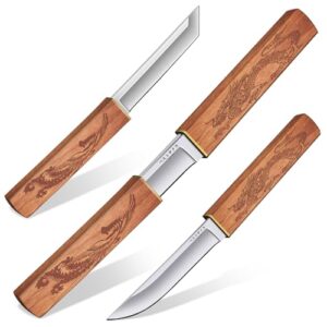 Purple Dragon 2-in-1 Doppelmesser Outdoor, Tanto Messer mit Scheide, D2 Stahl Outdoor Survival Messer mit Holzgriff für Camping, Bushcraft und Jagd