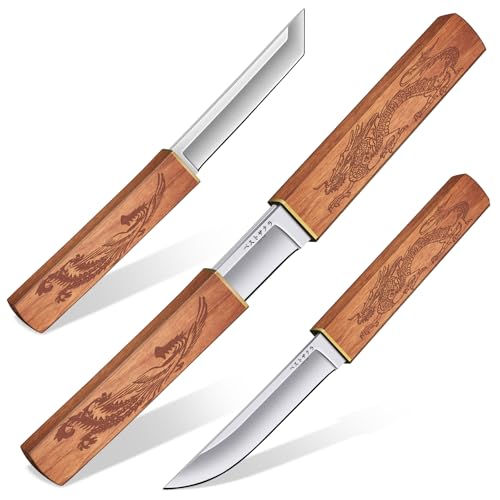 Purple Dragon 2-in-1 Doppelmesser Outdoor, Tanto Messer mit Scheide, D2 Stahl Outdoor Survival Messer mit Holzgriff für Camping, Bushcraft und Jagd