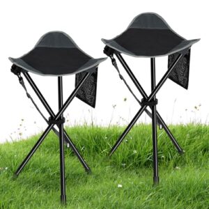 Zwei klappbare 3-Beinige Stativstühle für Outdoor-Aktivitäten wie Camping, Wandern oder Jagd. Schwerer Stuhl mit robusten Konstruktion und dicken Stahlrohren, bis zu 225lbs/102kg Tragfähigkeit.