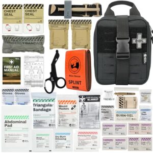 RHINO RESCUE IFAK, Erste-Hilfe-Kit, Trauma Notfallversorgung taktisch mit Gaze und Bandage für Jagd, Camping, Reisen (Schwarz PRO)