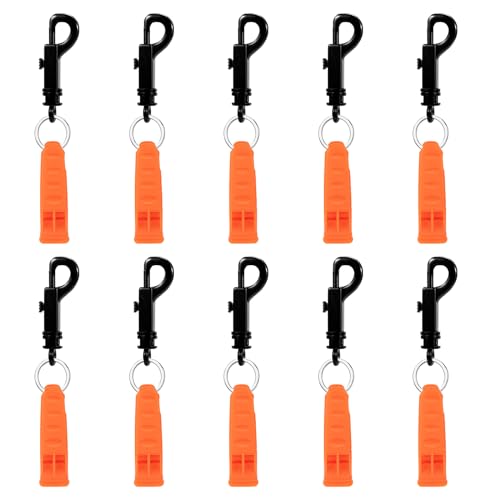 Sicherheitspfeifen, Notfallpfeife mit Haken aus Kunststoff für Camping, Wandern, Klettern und Bootfahren - 10 Stück