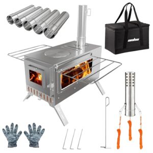 Unho Zeltofen, ein tragbarer Holzofen für Camping und Outdoor-Kochen, edelstahl, ideal für kalte Tage im Garten oder beim Camping