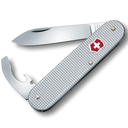 Victorinox Taschenmesser Bantam, kleines Schweizer Messer mit 5 Funktionen, Multitool mit Klinge, Dosenöffner und Schraubendreher, silberner Griff