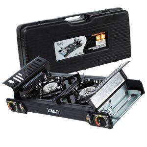 Z.M.C. Premium Camping Gaskocher 2-flammig: Campingkocher mit Transportkoffer für Outdoor und Innenraum, Balkon Tisch Kocher Doppelgaskocher mit Piezozündung