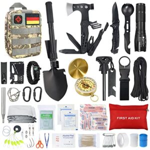 Außen Notfall Survival Kit mit Erste Hilfe Set, WayinTop Survival Ausrüstung mit Multi-Tool Axt, Klappspaten, Rettungsdecke Kompass und anderen wichtigen Gegenständen für Outdoor-Aktivitäten wie Camping, Wandern oder Abenteuer