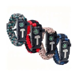 5-in-1 Paracord Armband mit Feuerstein, Kompass, Pfeife, Schirmseil und Mini-Säge für Outdoor-Aktivitäten