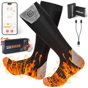 Beheizbare Socken mit 8000mAh USB Wiederaufladbare Elektrische Beheizte Socken für Damen Herren. Thermosocken Fußwärmer Heizsocken mit APP-Steuerung. Ideal für Jagd, Camping, Wandern und Skifahren.