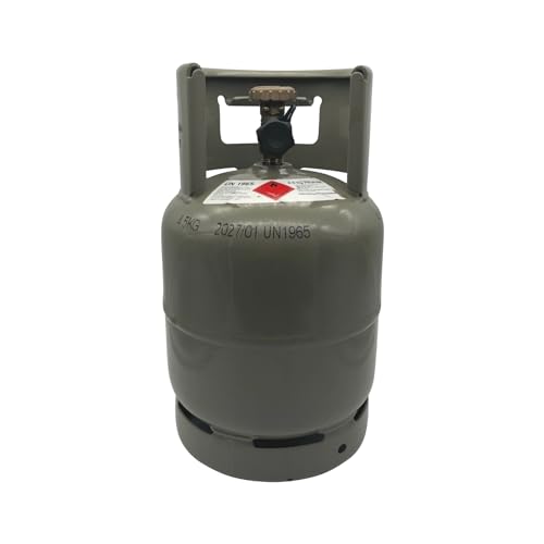 Kompakte Camping-Propangasflasche mit Kragen, 2,5 kg ungefüllt, wiederbefüllbar für Camping, Gasgrill, Wohnmobil und Outdoor-Aktivitäten
