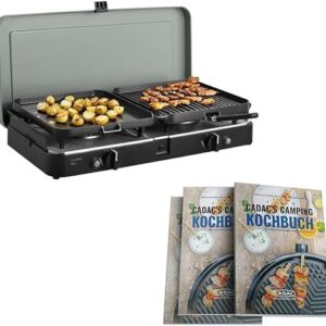 Campinggasgrill mit zwei Kochflächen, CADAC Marke, für außergewöhnliches Camping-Erlebnis, inklusive Transporttasche und Rezeptbuch