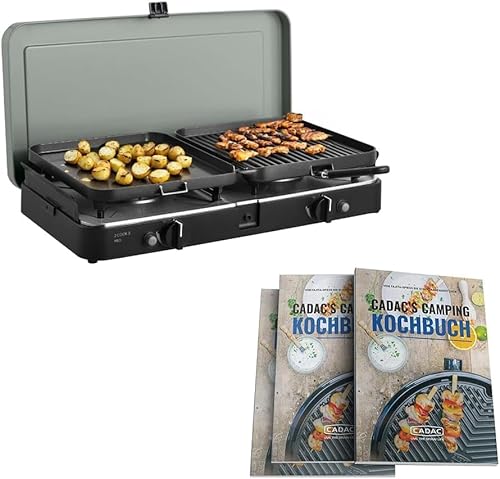Campinggasgrill mit zwei Kochflächen, CADAC Marke, für außergewöhnliches Camping-Erlebnis, inklusive Transporttasche und Rezeptbuch