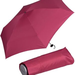 Kompakter und leichter Regenschirm mit viva magenta Farbe, ideal für Damen und Herren als Handtaschenbegleiter bei Regenwetter