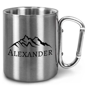 Persönliche Edelstahltasse mit Karabiner und Motiv - Geschenk für Männer und Frauen zum Geburtstag, Vatertag oder Weihnachten