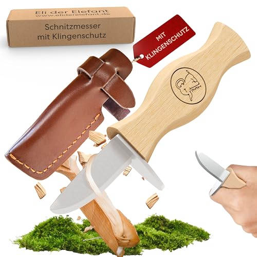 Eli Schnitzmesser für Kinder mit Klingenschutz aus Leder ab 6 Jahren - hochwertiges Kindermesser Schnitzset für Jungen und Mädchen