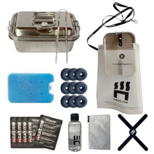 Ergänztes All-in-one-Lunchbox-Kit mit 2 Edelstahl-Boxen, Heizpads und Grillringen für Outdoor-Aktivitäten und Büroarbeit