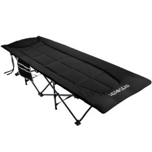 Ein Feldbett mit bequemer Baumwollfüllung und integriertem Kissen und Matratze. Perfekt für Outdoor-Abenteuer, Gäste oder den nächsten Camping-Trip.