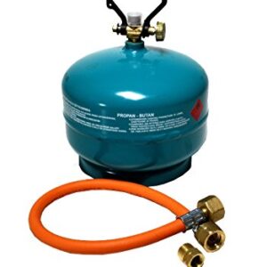 Gasflasche für Propan und Butangas, 3 kg Füllmenge, Adapter und Umfüllschlauch