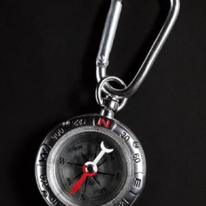 Wasserfestes Kompass-Hilfsmittel für Outdoor-Aktivitäten wie Wandern, Camping und Radfahren. Robuster Kompass aus Zinklegierung mit Karabiner und Magnetnadel.