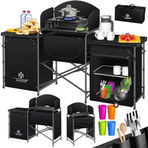 KESSER Campingküche, inklusive Tragetasche und Becher-Set, Campingschrank Faltschrank mit Aluminiumgestell, Reiseküche, Küchenbox, Zeltschrank, Outdoor-Camping-Küche, Schwarz/Schwarz, Typ Big