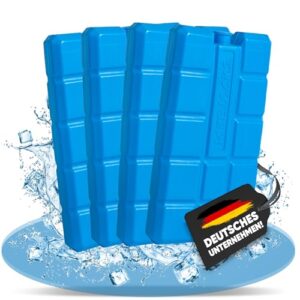 Hochwertige Kühlakkus für Kühltaschen oder Kühlboxen, 4 Stück mit je 200ml Inhalt und bis zu 12 Stunden Kühlzeit.