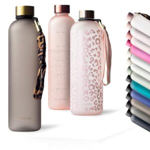 Trinkflasche mit Zeitmarkierung, 1 Liter, Kohlensäure geeignet, Wasserflasche für Sport, Gym und Büro