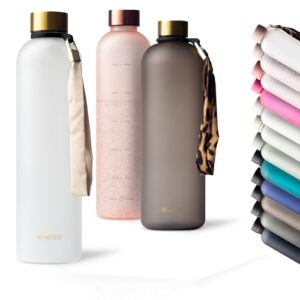 Trinkflasche mit Zeitmarkierung, 1 l kohlensäure geeignet, BPA frei für Sport, Gym & Büro