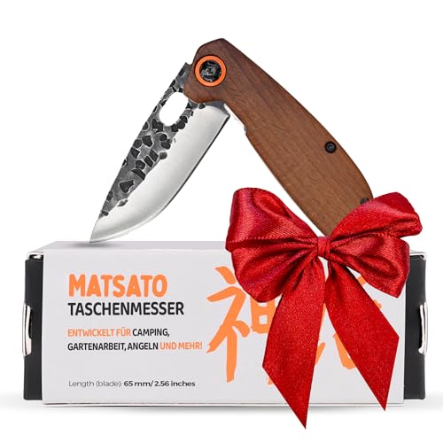 Matsato Taschenmesser Klappmesser, Outdoor-Messer mit scharfer Klinge und naturbelassenem beech wood Griff, ideal für Männer als Geschenk oder Alltagstool