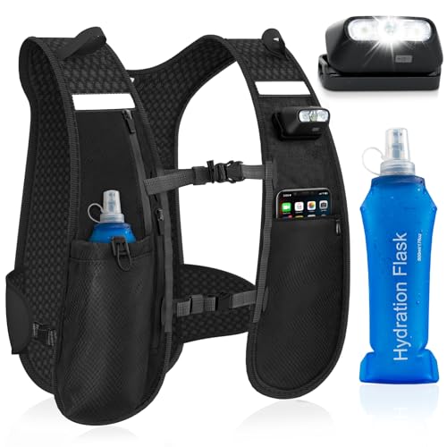 Nextyu Laufweste für Damen und Herren, Leicht Trinkweste mit Trinkflasche Soft 500ML & Handytasche, Trinkrucksack Verstellbare Brustgurte für Trailrunning Wandern Marathon Laufen Joggen