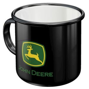 Nostalgische Retro Emaille Tasse mit John Deere Logo in schwarz, ideale Geschenkidee für Traktorfans und Outdoor-Liebhaber, Original Lizenzprodukt (OLP)