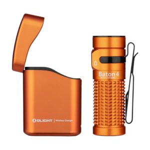 LED-Taschenlampe mit dimmbarem Ladecase, OLIGHT Baton 4 Kit, wasserdicht und IPX8, Orange