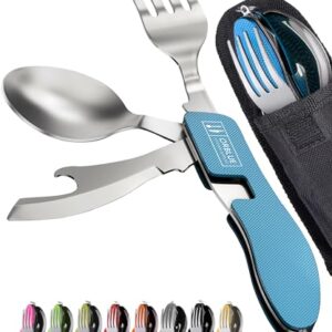 Campingbesteck mit Klappenfach, 2-teilig, Messer, Gabel, Löffel und Flaschenöffner, ideal für Camping, Wandern und Reisen