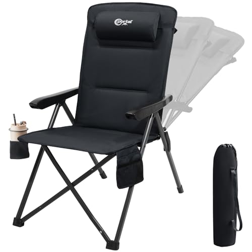 Faltbarer Campingstuhl mit verstellbarer Rückenlehne und 3 einstellbaren Neigungswinkeln für Camping, Angeln und Garten nutzen