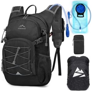 Trinkrucksack mit Trinkblase 2L, leichte und isolierte Ausrüstung für Outdoor-Abenteuer wie Wandern, Radfahren oder Klettern. Der Rucksack verfügt über eine isolierte Trinkblase mit 2L Fassungsvermögen und ist mit einem doppelten Wasserdichten Schutz versehen.