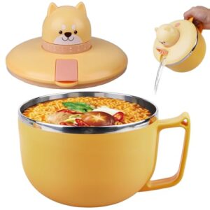 Ramen Schüssel mit Deckel, Instant Nudeln Schüssel mit Zeitschaltuhr und Deckel aus 304 Edelstahl, Geschirr für Nudeln Bento Mittagessen