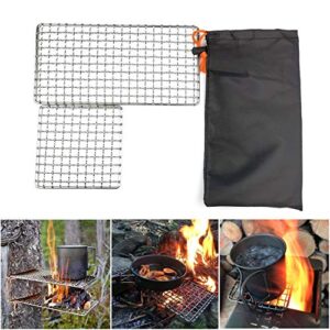 Ein Edelstahlgrill für Outdoor-Aktivitäten, wie Camping, Wandern und Rucksackreisen. Der Grill ist aus hochfestem 304 Edelstahl gefertigt und eignet sich ideal für das Kochen von Burgers, Steaks oder Meeresfrüchten am Lagerfeuer.
