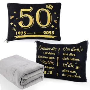 Praktische Reisebedarf-Decke mit Flugzeug-Thema, ideale Geschenke zum 50. Geburtstag, Jubiläumsjahre, Hochzeitsjahr 1975 bis 2025