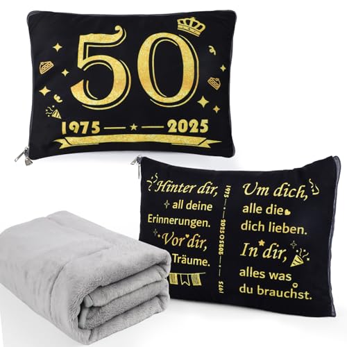 Praktische Reisebedarf-Decke mit Flugzeug-Thema, ideale Geschenke zum 50. Geburtstag, Jubiläumsjahre, Hochzeitsjahr 1975 bis 2025