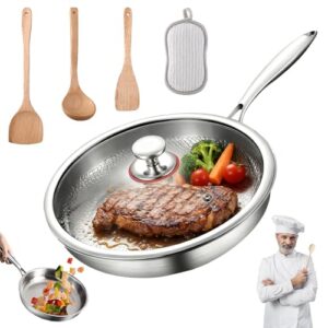 Titanpfanne mit Deckel und Spatel aus Titan für Non-Stick, unbeschichtet, kratzfest, geeignet für alle Herdarten