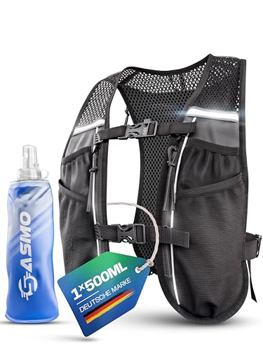 Sasmo Laufweste Damen und Herren 5L, Ultraleicht, atmungsaktiv, Laufweste für Herren und Damen, Trinkweste für Laufen, Wasserdicht, robust