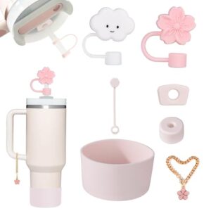 Stanley Cup Zubehör Set für Stanley Quencher 1.2L/0.89L, enthält 3 Strohhalm Abdeckung Verschluss, 2 Auslaufschutz Dichtung, 1 Anhänger und 1 Tassenstiefel, staubdicht, auslaufsicher und kratzfest