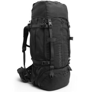 Trekkingrucksack 70L, wasserabweisend mit Regenhülle, schwarz, ideal für Reisen und Wandertouren