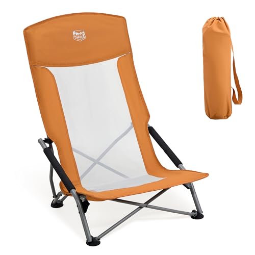 TIMBER RIDGE Strandstuhl Klappbar leicht Hoher Rücken Campingstuhl Faltbar mit Niedrigen Stuhlbeinen Atmungsaktiver Netzstoffrückenlehne für den Strand oder den Park