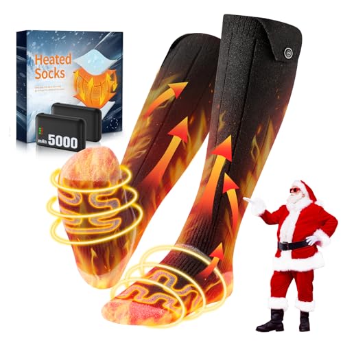Beheizte Socken mit Wärme und Komfort für Ski-Jagen, Wandern und Winter-Tätigkeiten. Elektrische Heizsocken mit 3 Temperaturen und 5000mAh-Akkus.