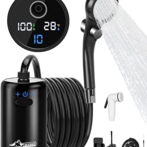 Campingdusche mit Akku und Pumpe, 10 Gänge Schaltung, 8000-mAh-Akku für 3 Stunden Laufzeit, doppelter Digitalanzeige, Outdoor-Duschen für Camping-Reisen-Garten