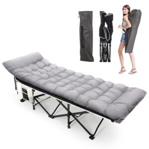 Camping-Bett, klappbares Feldbett, Warmiehomy XXL Bett mit Matratze für Erwachsene, robustes Campingbett mit Seitentasche, Tragetasche, ideal für Outdoor-Aufenthalte, Camping, Reisen, Garten