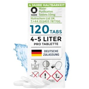 Wasseraufbereitung für Trinkwasser, 120 Tabletten, Wasserentkeimung und Trinkwasseraufbereitung, Notfallreiseausrüstung