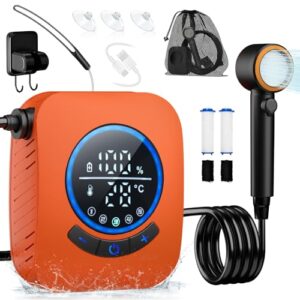 Ergießbare Tragbare Campingdusche mit Pumpe und Temperaturanzeige, ideal für Outdoor-Aktivitäten im Überland, 8000mAh Wiederaufladbarer Akku
